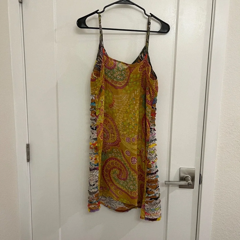 Vintage Boho Zara Larrson Stye‎ Mini Beach Cover Dress Frill Vibrant Festival